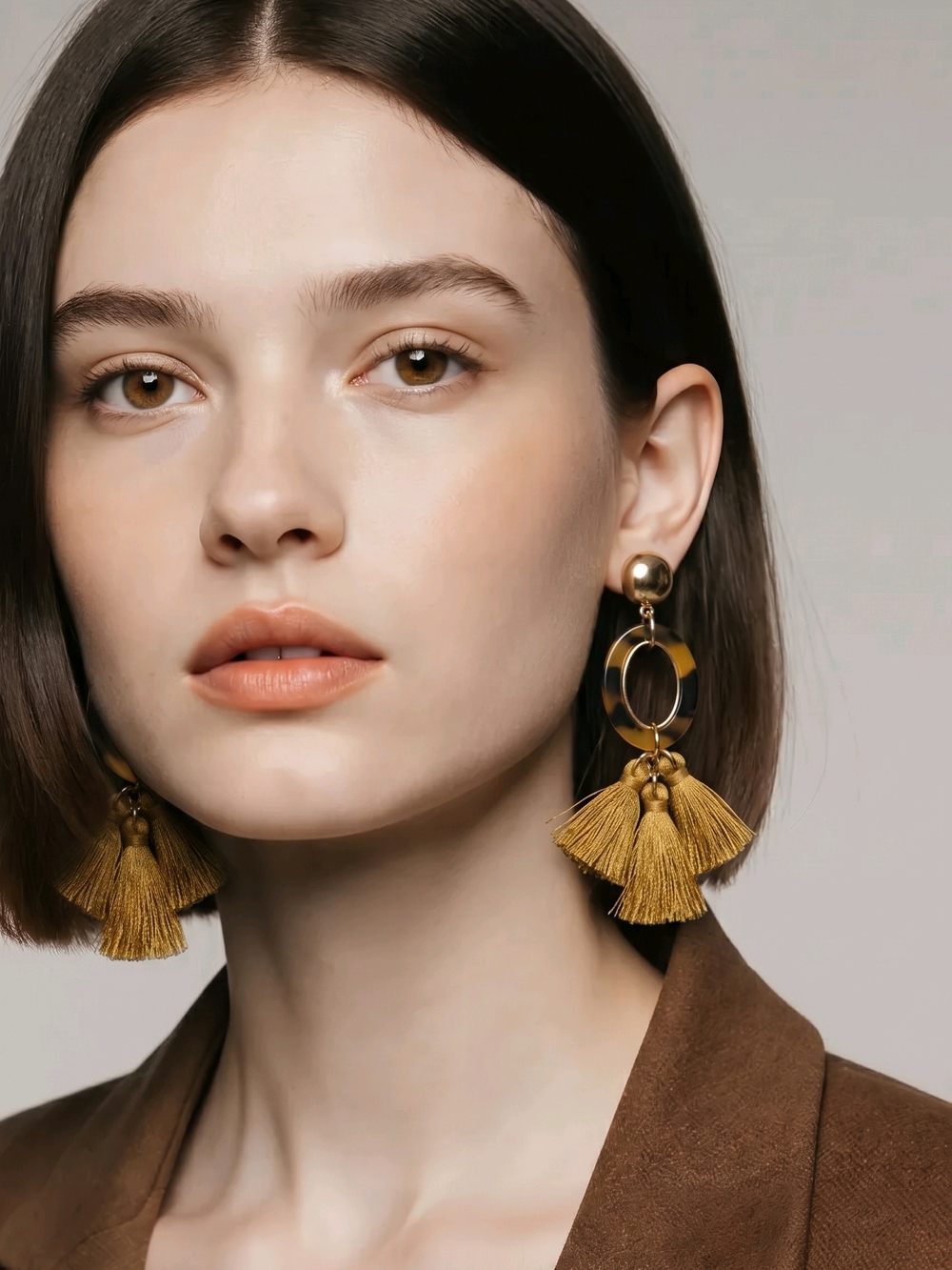 Leopard tassel hoop drop earrings